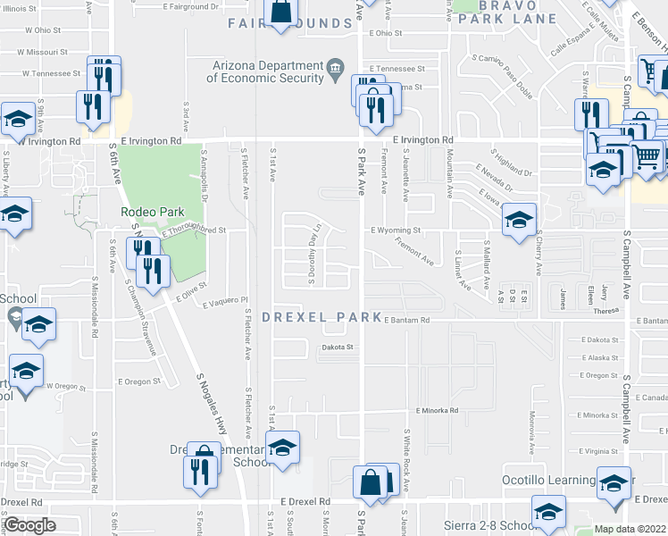 map of restaurants, bars, coffee shops, grocery stores, and more near 5166 South Marmora Avenue in Tucson