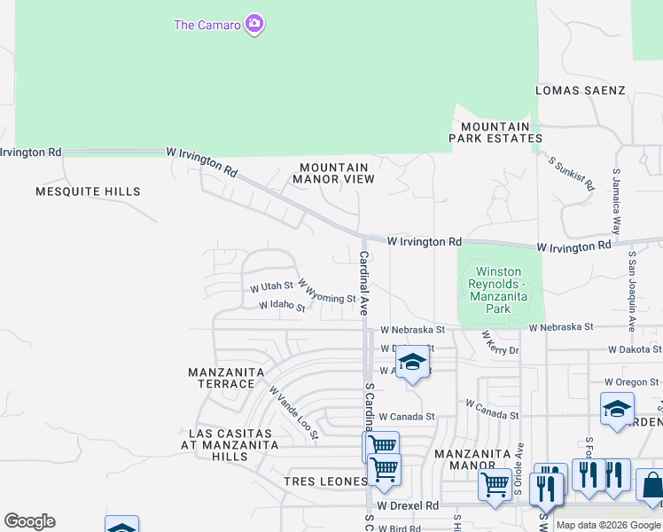 map of restaurants, bars, coffee shops, grocery stores, and more near 5128 Dakota Vista Place in Tucson