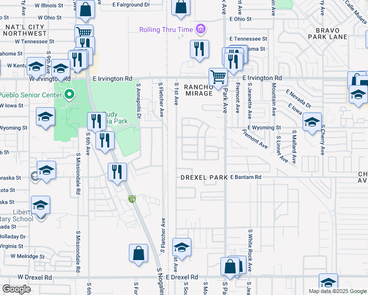 map of restaurants, bars, coffee shops, grocery stores, and more near 744 East Calle Mariachi in Tucson