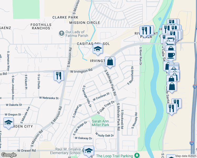 map of restaurants, bars, coffee shops, grocery stores, and more near 5135 South Lavender Fields Lane in Tucson