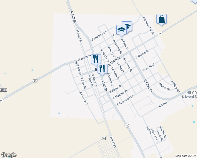 map of restaurants, bars, coffee shops, grocery stores, and more near 105 West Adams Street in Itasca