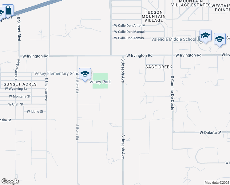 map of restaurants, bars, coffee shops, grocery stores, and more near 5130 South Joseph Avenue in Tucson