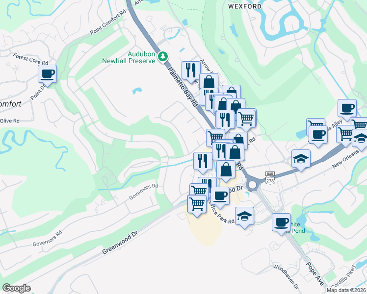 map of restaurants, bars, coffee shops, grocery stores, and more near 156 Otter Road in Hilton Head Island