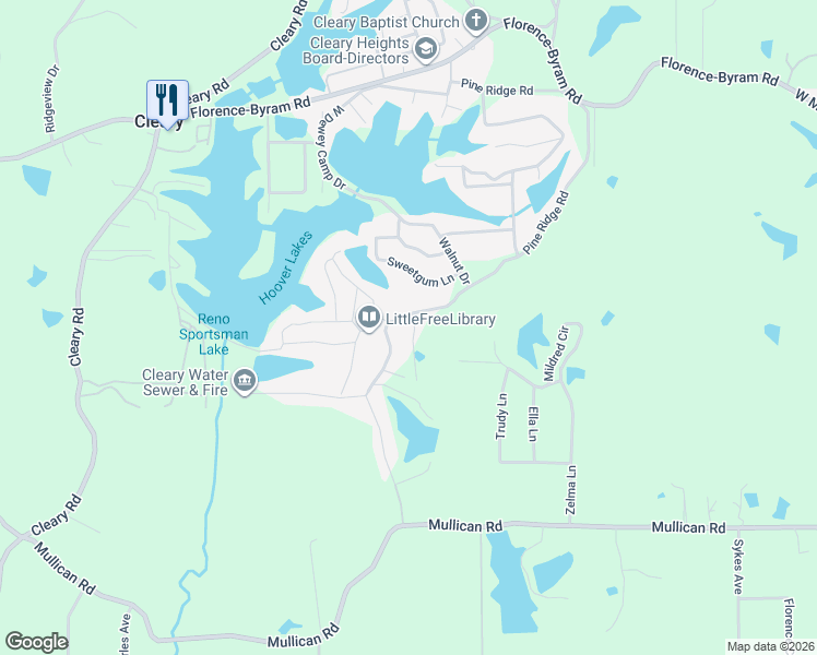 map of restaurants, bars, coffee shops, grocery stores, and more near 501 Pine Ridge Road in Florence