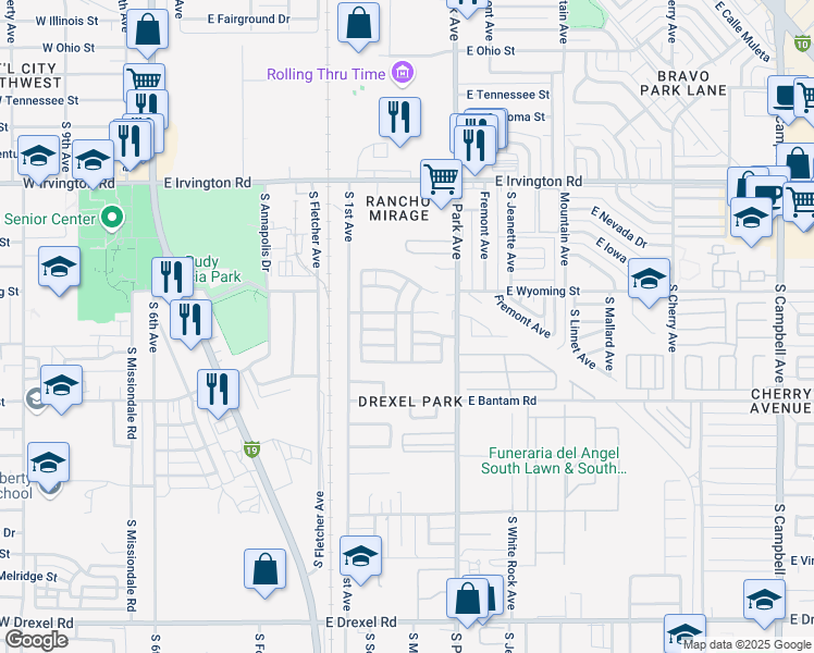 map of restaurants, bars, coffee shops, grocery stores, and more near 5166 South Marmora Avenue in Tucson