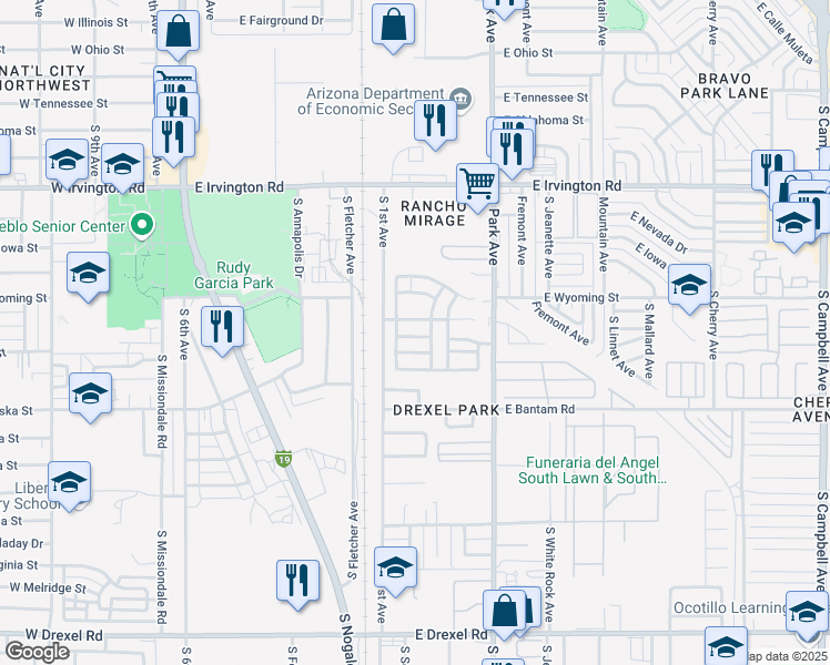 map of restaurants, bars, coffee shops, grocery stores, and more near 787 East Calle Mariachi in Tucson