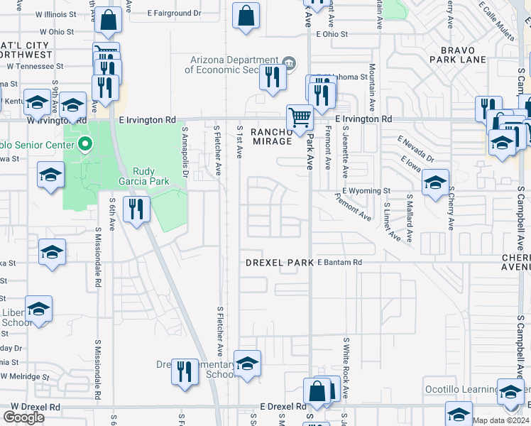 map of restaurants, bars, coffee shops, grocery stores, and more near 815 East Calle Mariachi in Tucson