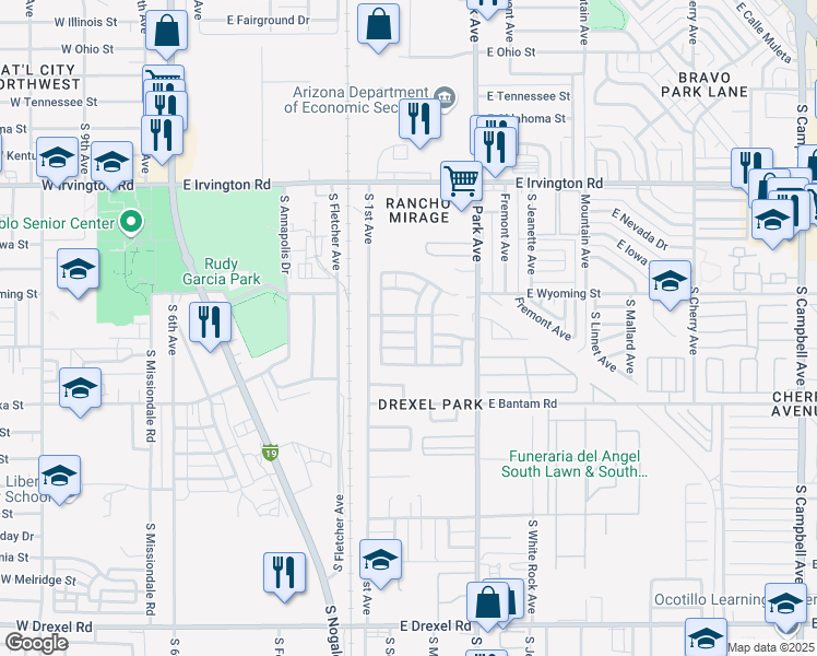 map of restaurants, bars, coffee shops, grocery stores, and more near 815 East Calle Mariachi in Tucson
