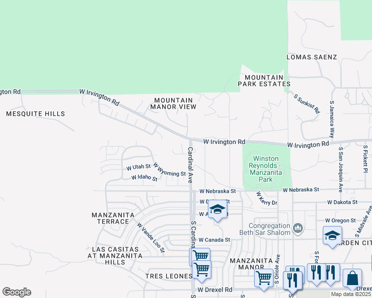 map of restaurants, bars, coffee shops, grocery stores, and more near 5128 Dakota Vista Place in Tucson
