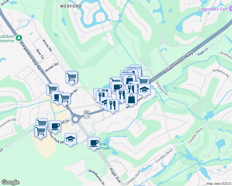 map of restaurants, bars, coffee shops, grocery stores, and more near 1012 William Hilton Parkway in Hilton Head Island