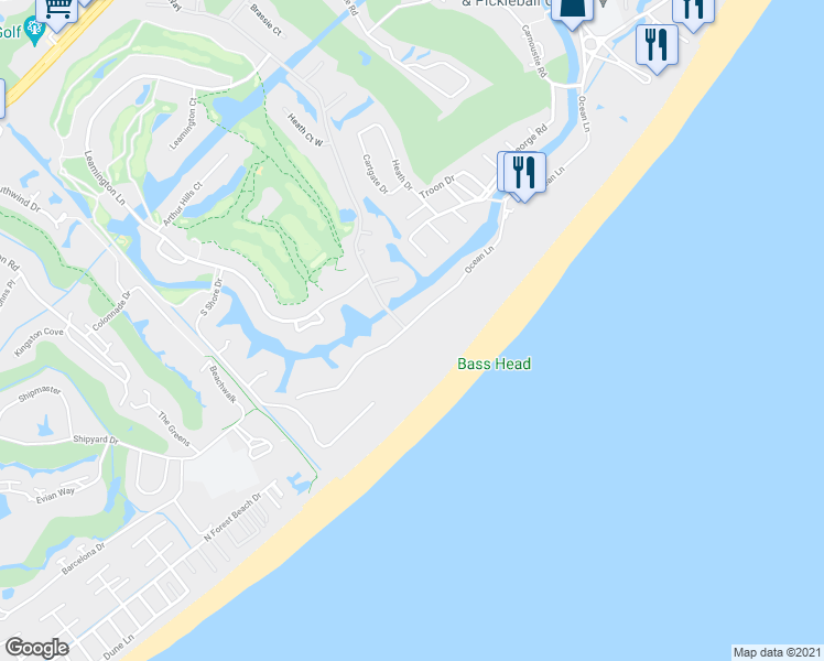 map of restaurants, bars, coffee shops, grocery stores, and more near 63 Ocean Lane in Hilton Head Island