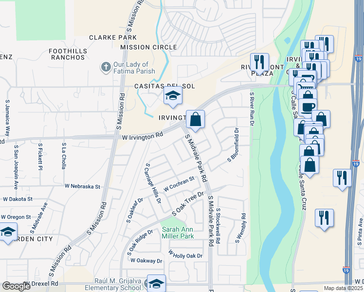 map of restaurants, bars, coffee shops, grocery stores, and more near 5118 South Lavender Hills Lane in Tucson
