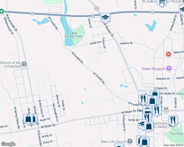 map of restaurants, bars, coffee shops, grocery stores, and more near 805 West Fordall Road in Henderson