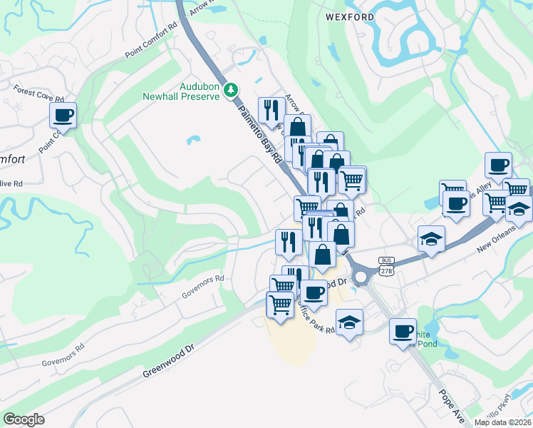 map of restaurants, bars, coffee shops, grocery stores, and more near 156 Otter Road in Hilton Head Island