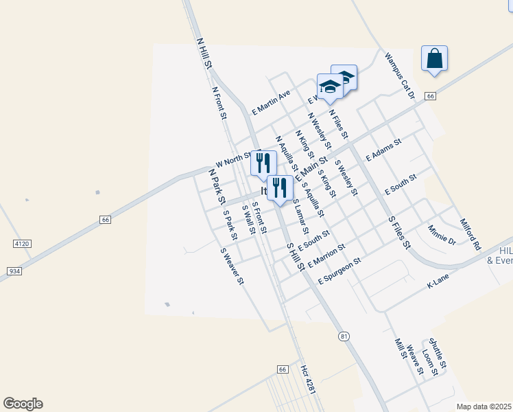 map of restaurants, bars, coffee shops, grocery stores, and more near 105 West Adams Street in Itasca