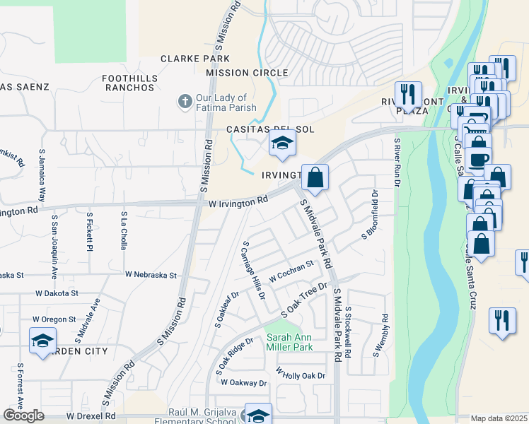 map of restaurants, bars, coffee shops, grocery stores, and more near 5121 South Lavender Mist Court in Tucson