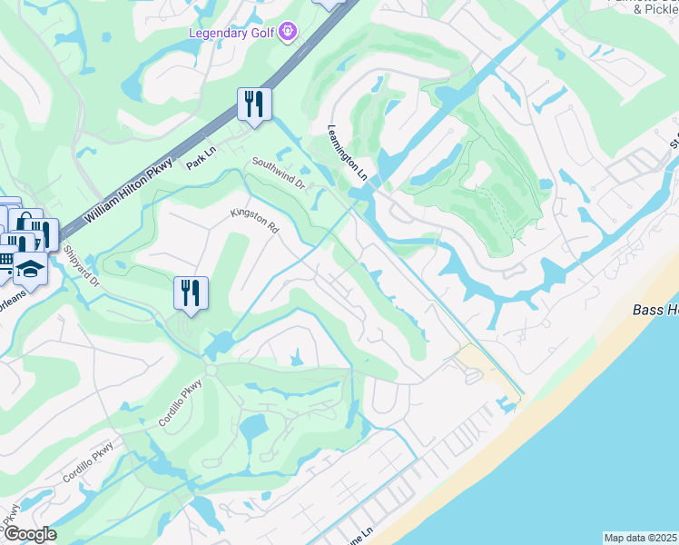 map of restaurants, bars, coffee shops, grocery stores, and more near 59 Kingston Dunes Road in Hilton Head Island