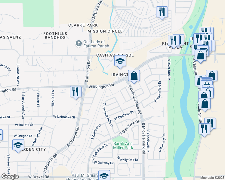 map of restaurants, bars, coffee shops, grocery stores, and more near 5121 South Lavender Mist Court in Tucson