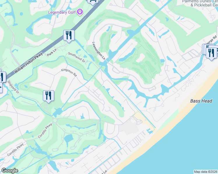map of restaurants, bars, coffee shops, grocery stores, and more near 69 Kingston Dunes Road in Hilton Head Island