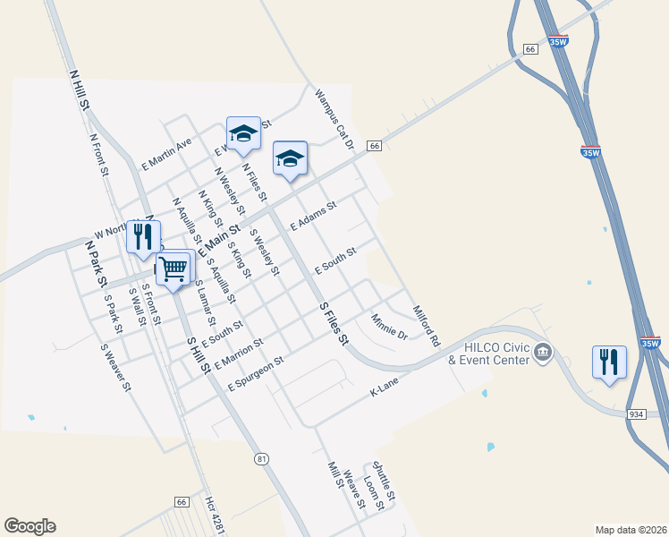 map of restaurants, bars, coffee shops, grocery stores, and more near 702 East South Street in Itasca