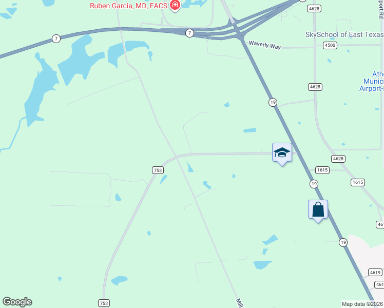 map of restaurants, bars, coffee shops, grocery stores, and more near Farm to Market Road 753 in Athens