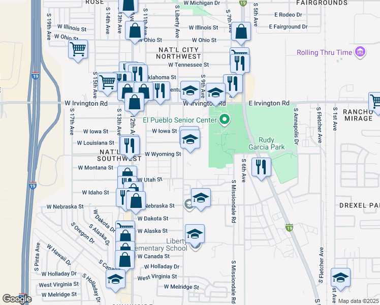 map of restaurants, bars, coffee shops, grocery stores, and more near 5093 South Liberty Avenue in Tucson