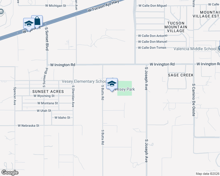 map of restaurants, bars, coffee shops, grocery stores, and more near 5005 South Butts Road in Tucson