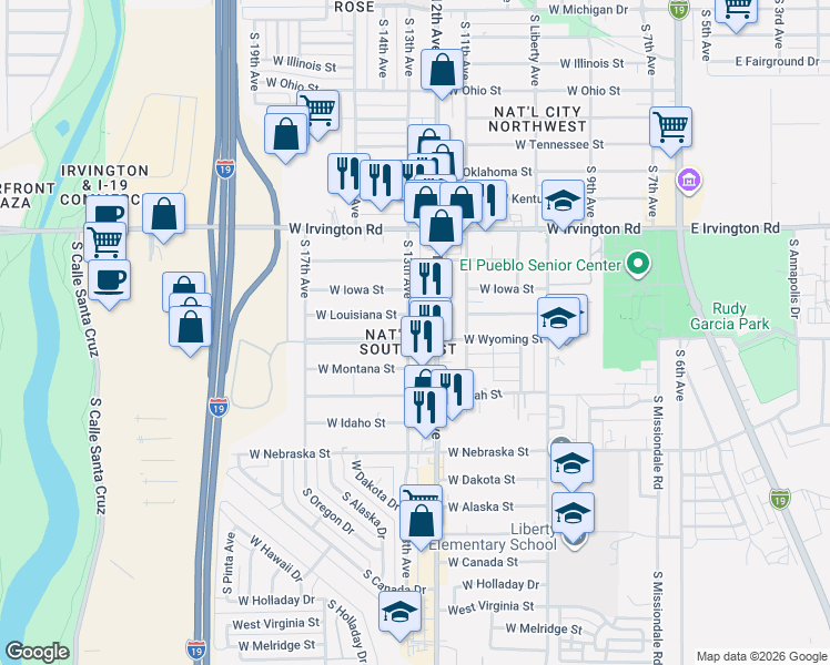 map of restaurants, bars, coffee shops, grocery stores, and more near 670 West Wyoming Street in Tucson