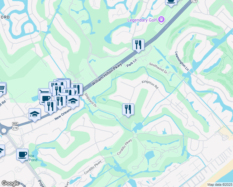 map of restaurants, bars, coffee shops, grocery stores, and more near 12 Port Au Prince Road in Hilton Head Island