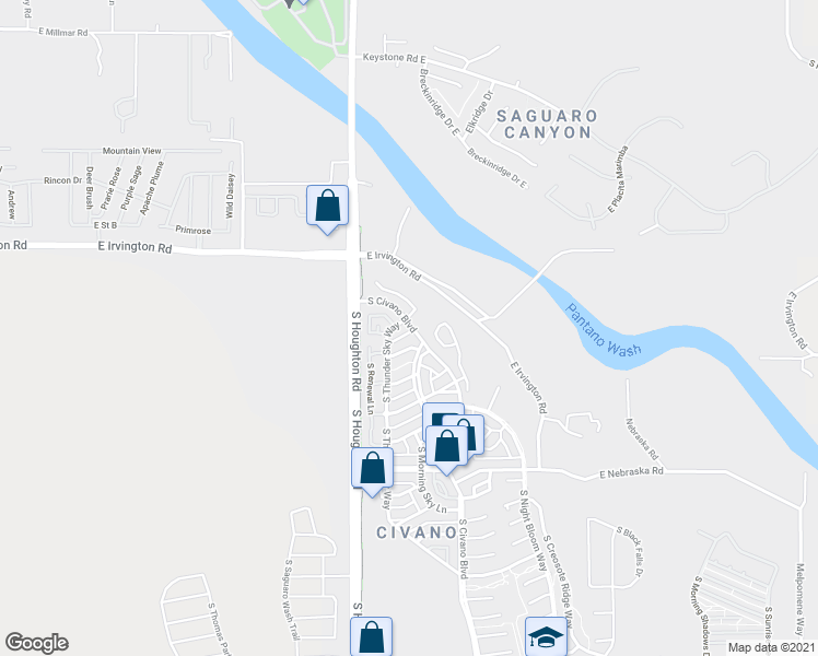 map of restaurants, bars, coffee shops, grocery stores, and more near 5048 South Civano Bl in Tucson