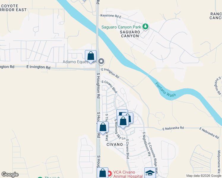 map of restaurants, bars, coffee shops, grocery stores, and more near 5048 South Civano Bl in Tucson