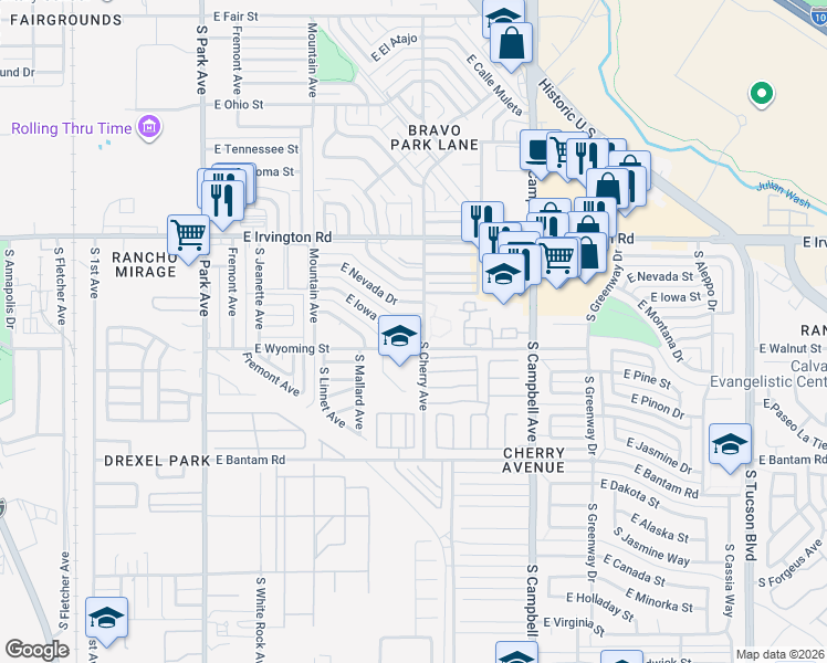 map of restaurants, bars, coffee shops, grocery stores, and more near 1531 East Wyoming Street in Tucson