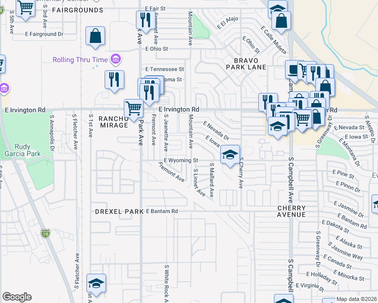 map of restaurants, bars, coffee shops, grocery stores, and more near 5066 Mountain Avenue in Tucson