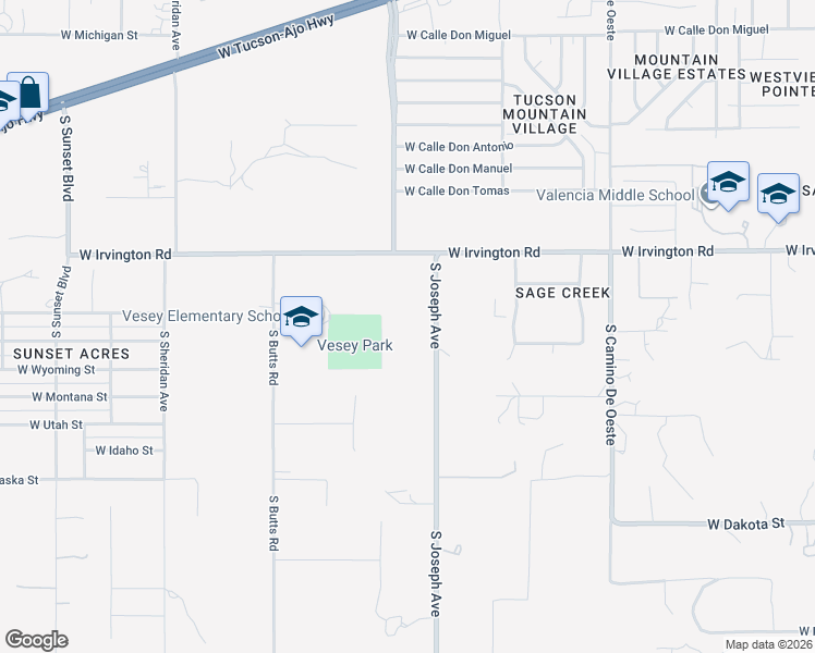 map of restaurants, bars, coffee shops, grocery stores, and more near 5030 South Joseph Avenue in Tucson