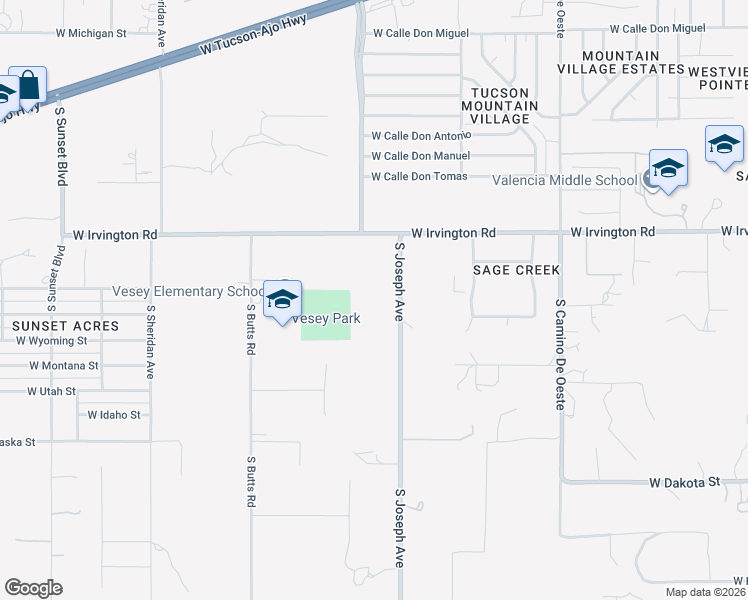map of restaurants, bars, coffee shops, grocery stores, and more near 5030 South Joseph Avenue in Tucson