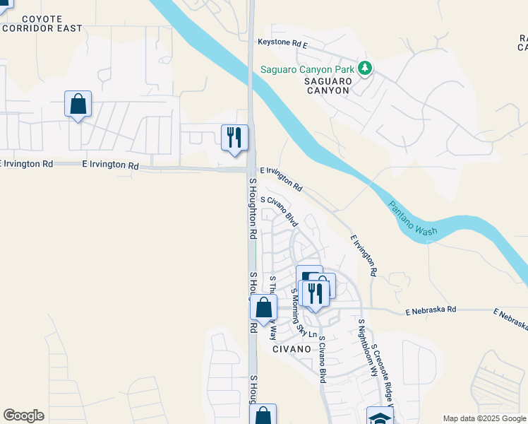 map of restaurants, bars, coffee shops, grocery stores, and more near 5027 South Renewal Lane in Tucson