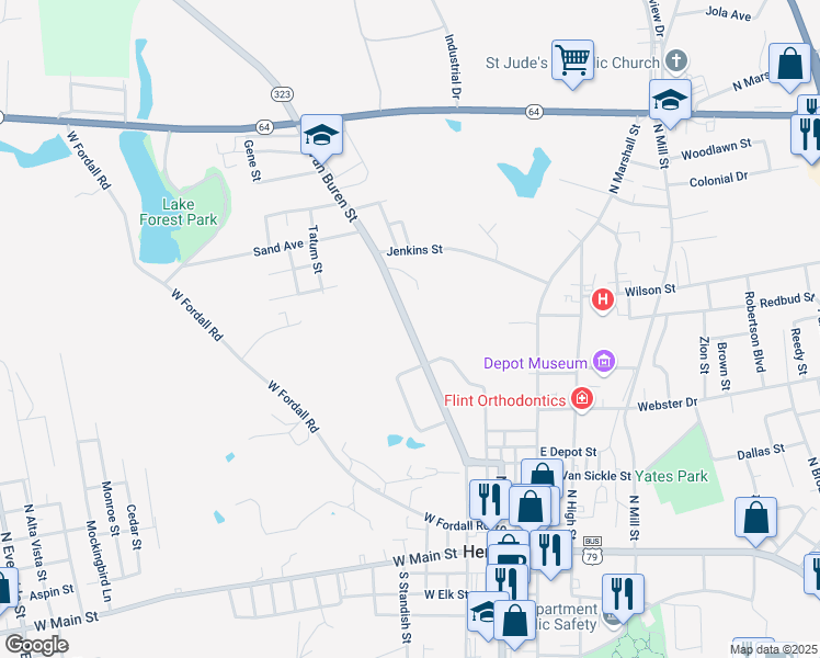 map of restaurants, bars, coffee shops, grocery stores, and more near North Van Buren Street in Henderson