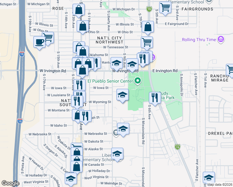 map of restaurants, bars, coffee shops, grocery stores, and more near 5039-5069 South Liberty Avenue in Tucson