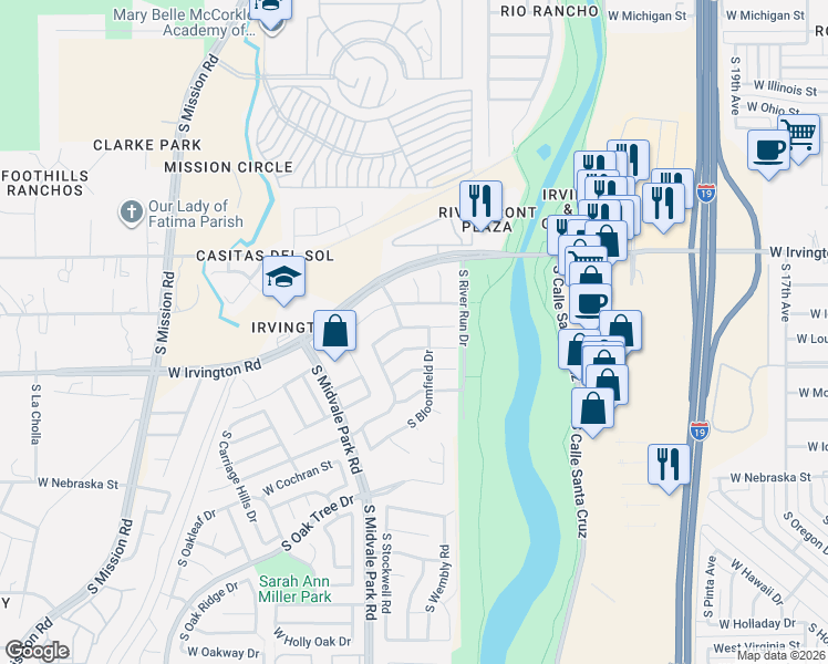 map of restaurants, bars, coffee shops, grocery stores, and more near 1505 West Breakwell Street in Tucson