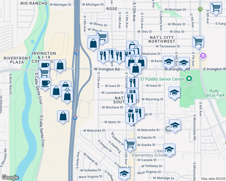 map of restaurants, bars, coffee shops, grocery stores, and more near 750 West Wyoming Street in Tucson
