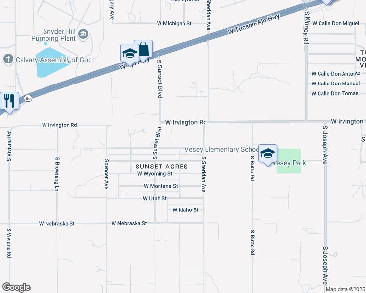 map of restaurants, bars, coffee shops, grocery stores, and more near 5464 West Iowa Street in Tucson