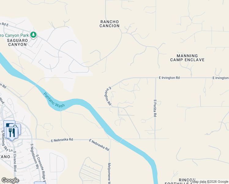 map of restaurants, bars, coffee shops, grocery stores, and more near 11120 East Irvington Road in Tucson