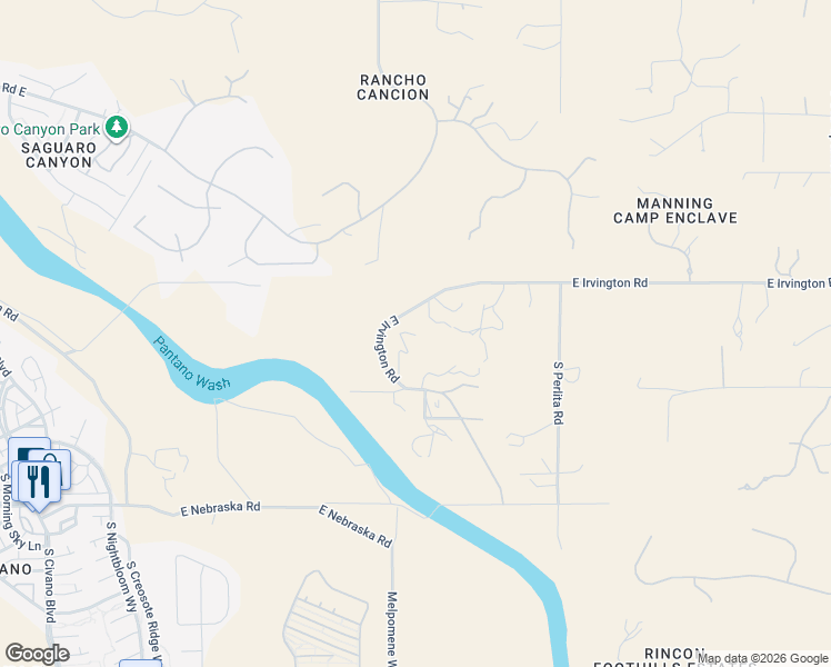 map of restaurants, bars, coffee shops, grocery stores, and more near 11120 East Irvington Road in Tucson
