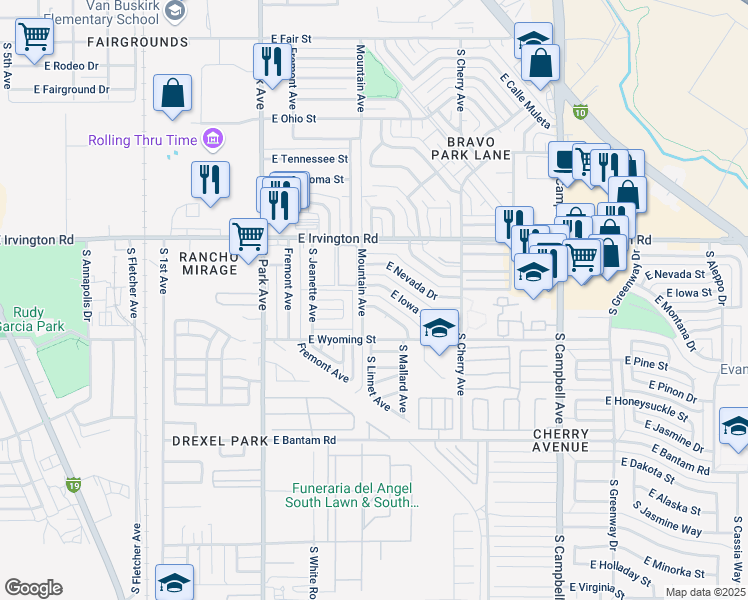 map of restaurants, bars, coffee shops, grocery stores, and more near 5002 Mountain Avenue in Tucson