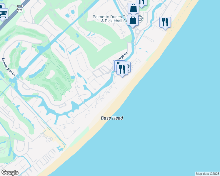 map of restaurants, bars, coffee shops, grocery stores, and more near 41 Ocean Lane in Hilton Head Island