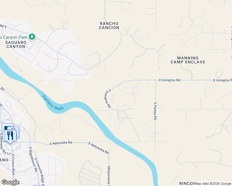 map of restaurants, bars, coffee shops, grocery stores, and more near 11120 East Irvington Road in Tucson