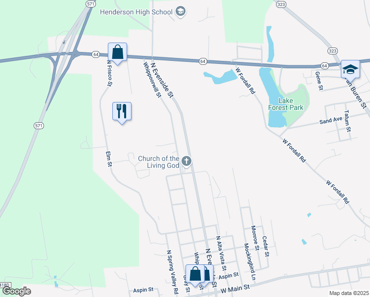 map of restaurants, bars, coffee shops, grocery stores, and more near 1107 North Evenside Street in Henderson