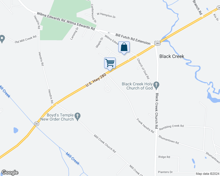 map of restaurants, bars, coffee shops, grocery stores, and more near 8466 U.S. 280 in Ellabell