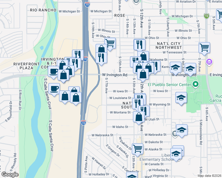 map of restaurants, bars, coffee shops, grocery stores, and more near 840 West Iowa Street in Tucson