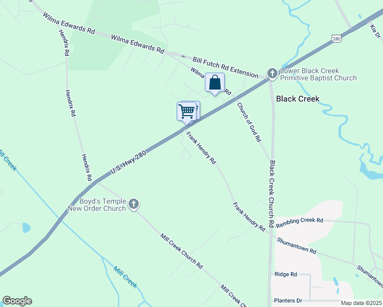 map of restaurants, bars, coffee shops, grocery stores, and more near 8466 U.S. 280 in Ellabell